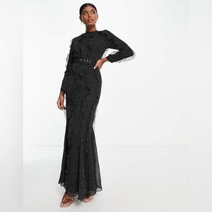 ASOS Black Long Sleeve Polka Dot Dress